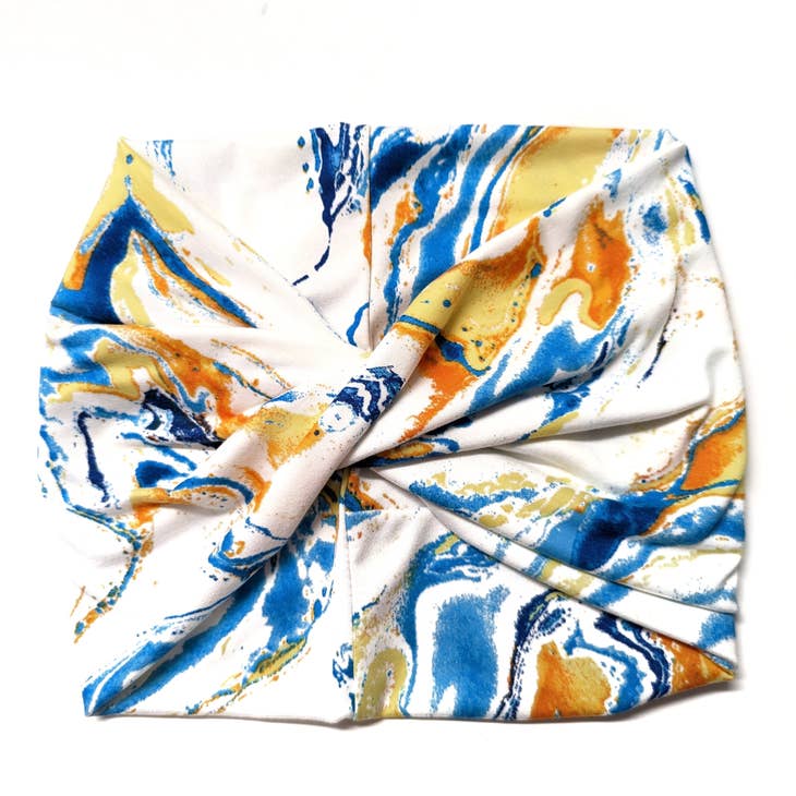 Blue Orange Swirl Wide Twist Headband