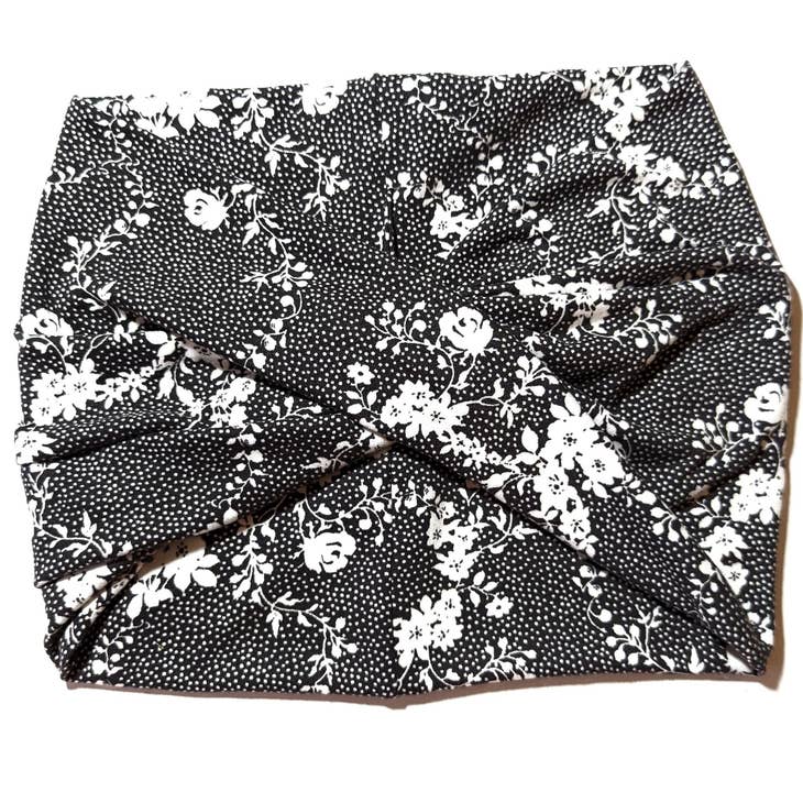 Black & White Floral Wide Twist Headband