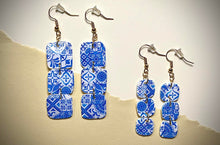 Load image into Gallery viewer, Blue Moroccan Tile Triple Dangle earring
