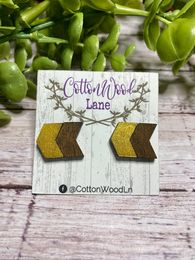 Metallic Gold double wooden chevron studs