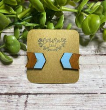 Load image into Gallery viewer, Light blue double wooden chevron studs
