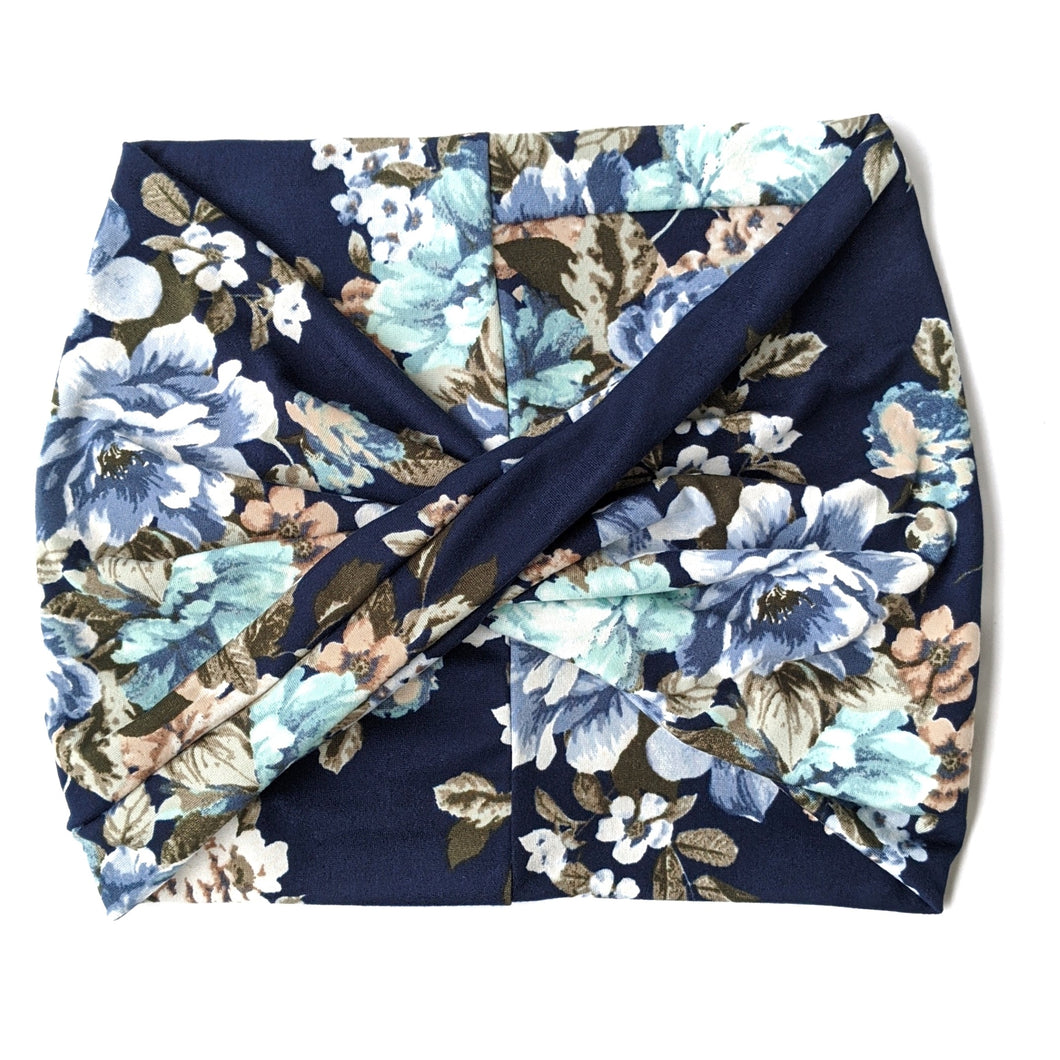 Navy Bouquet Floral Twist Headband