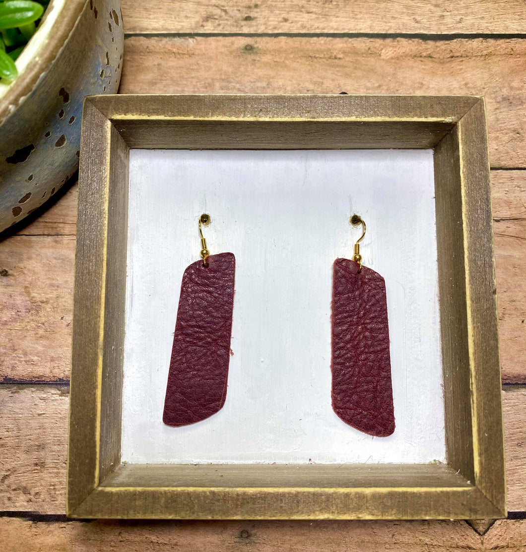 Aged burgundy slant bar earring