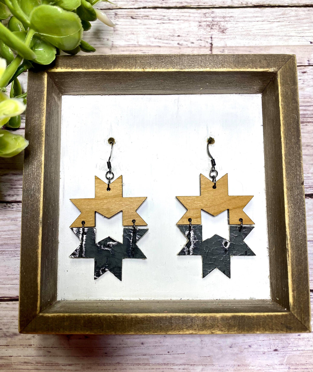 Grey Birchwood Aztec earring