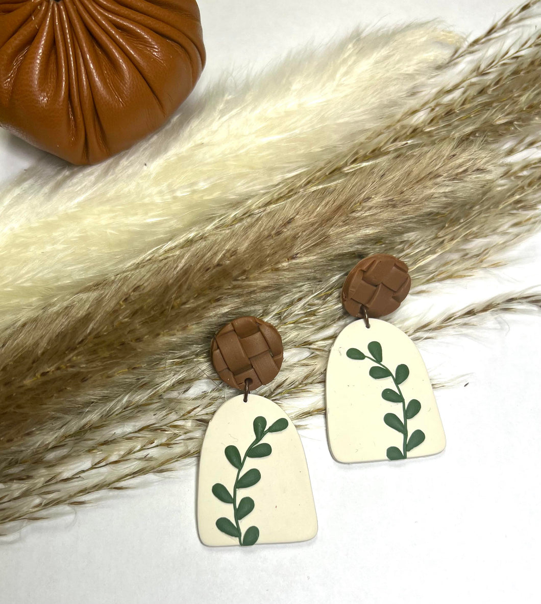 White Stem Drop Clay earring