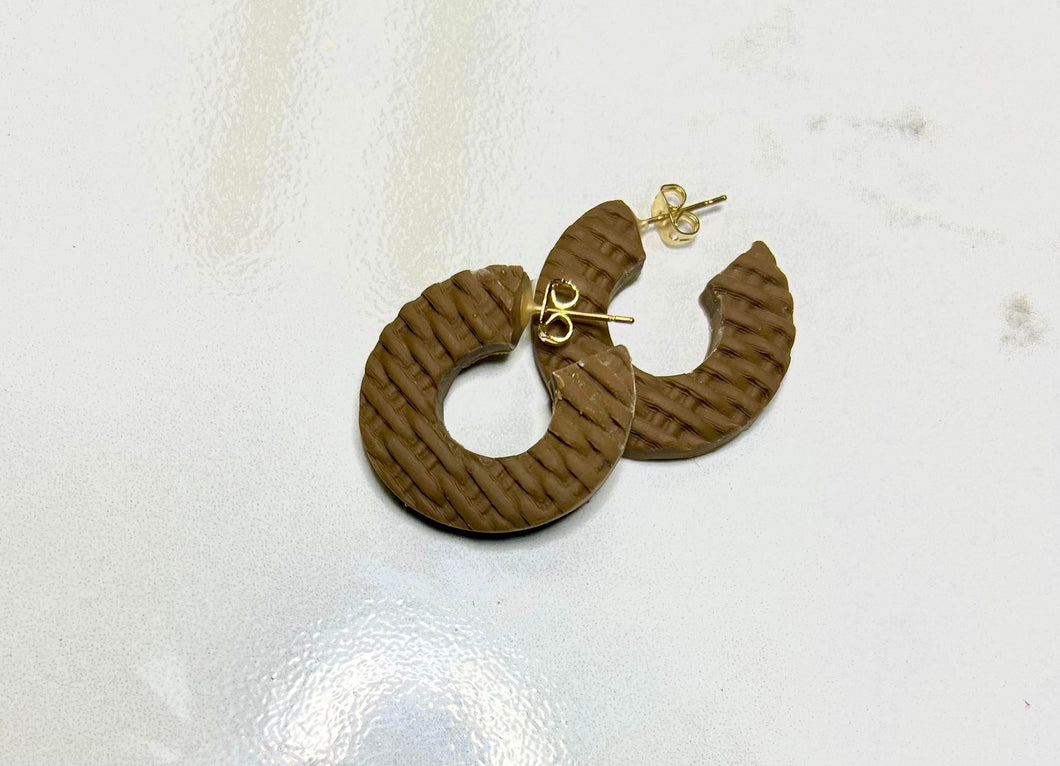 Brown Clay Basketweave Hoops