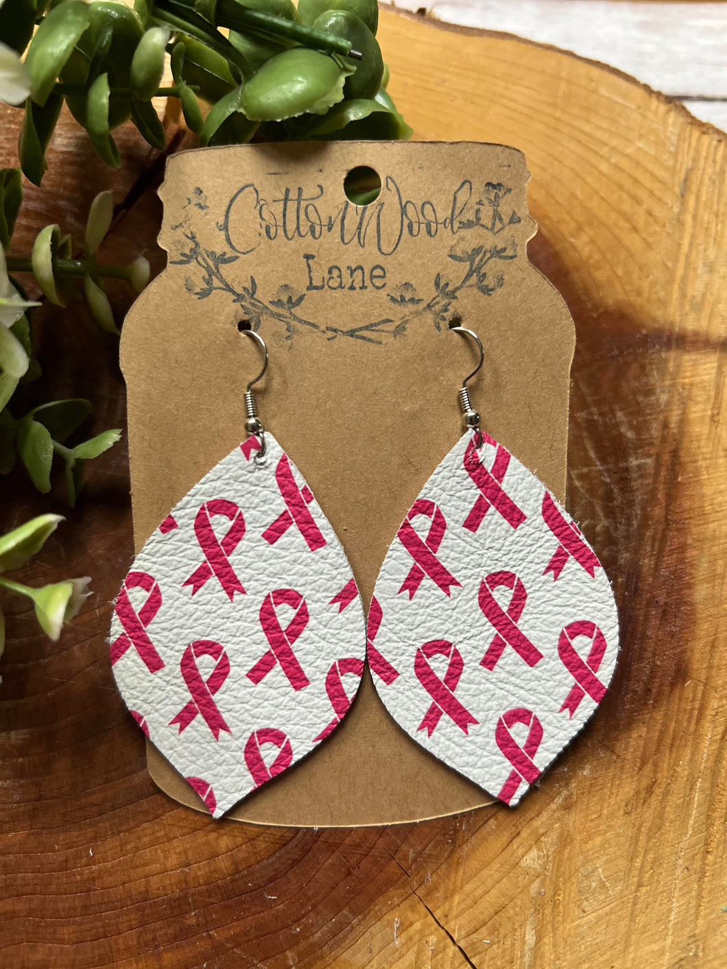 Breast Cancer Awareness Wide Pointed Teardrop earring