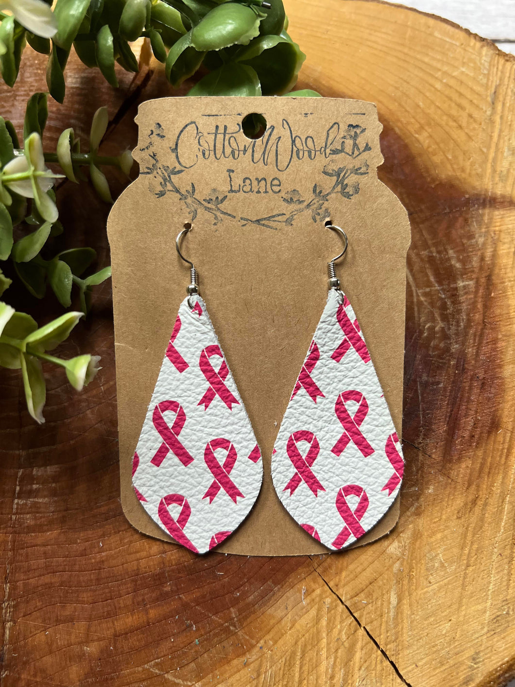 Breast Cancer Awareness Slim Pointed Teardrop earring