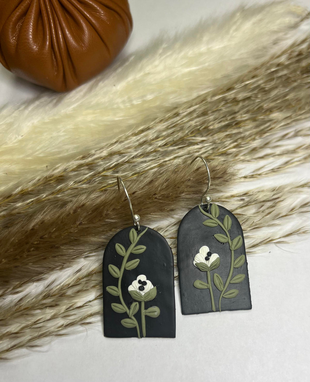 Black Floral Clay earring