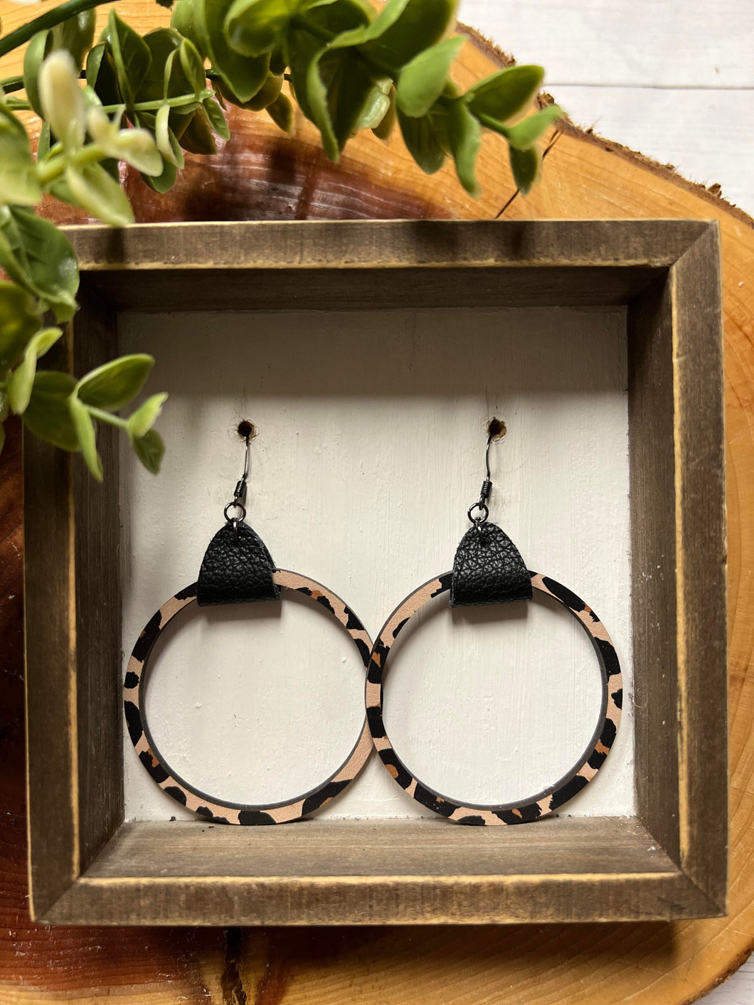 Wooden Cheetah Hoop earring