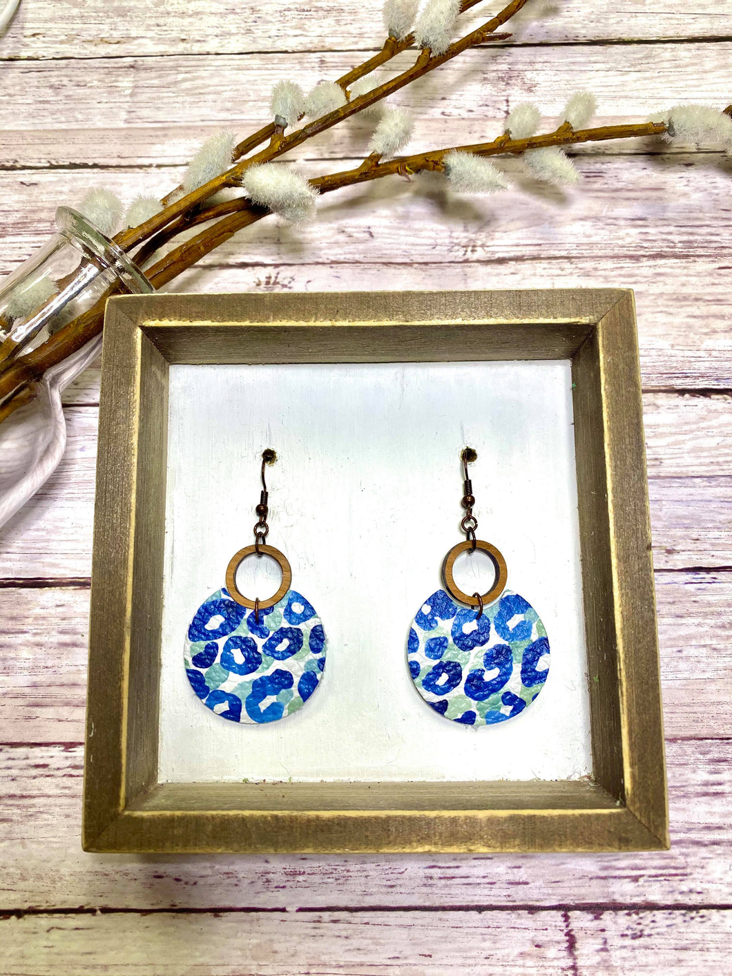 Blue Cheetah open circle earring