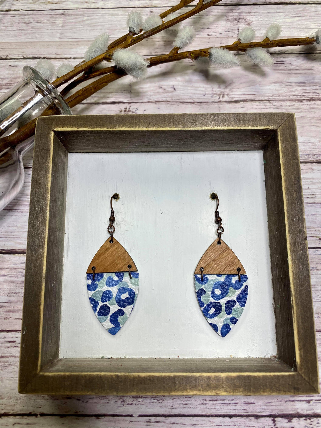 Blue Cheetah split petal earring