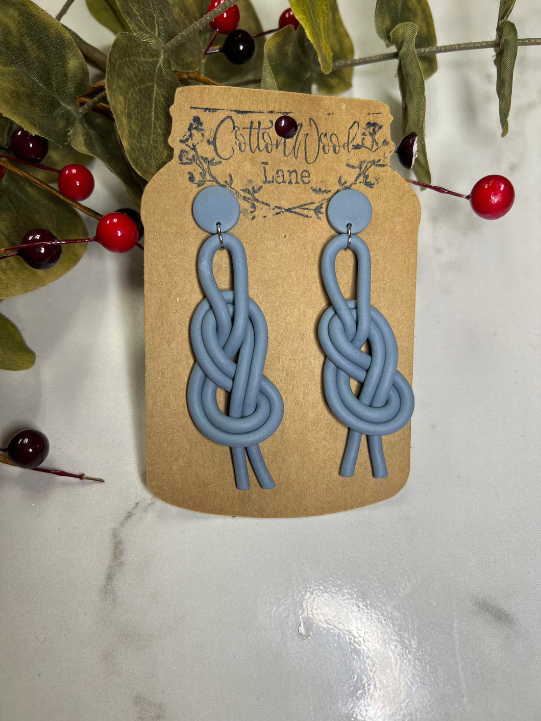 Blue Clay Rope Knot earring