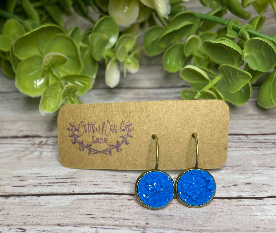 Bright Blue drop druzie earring