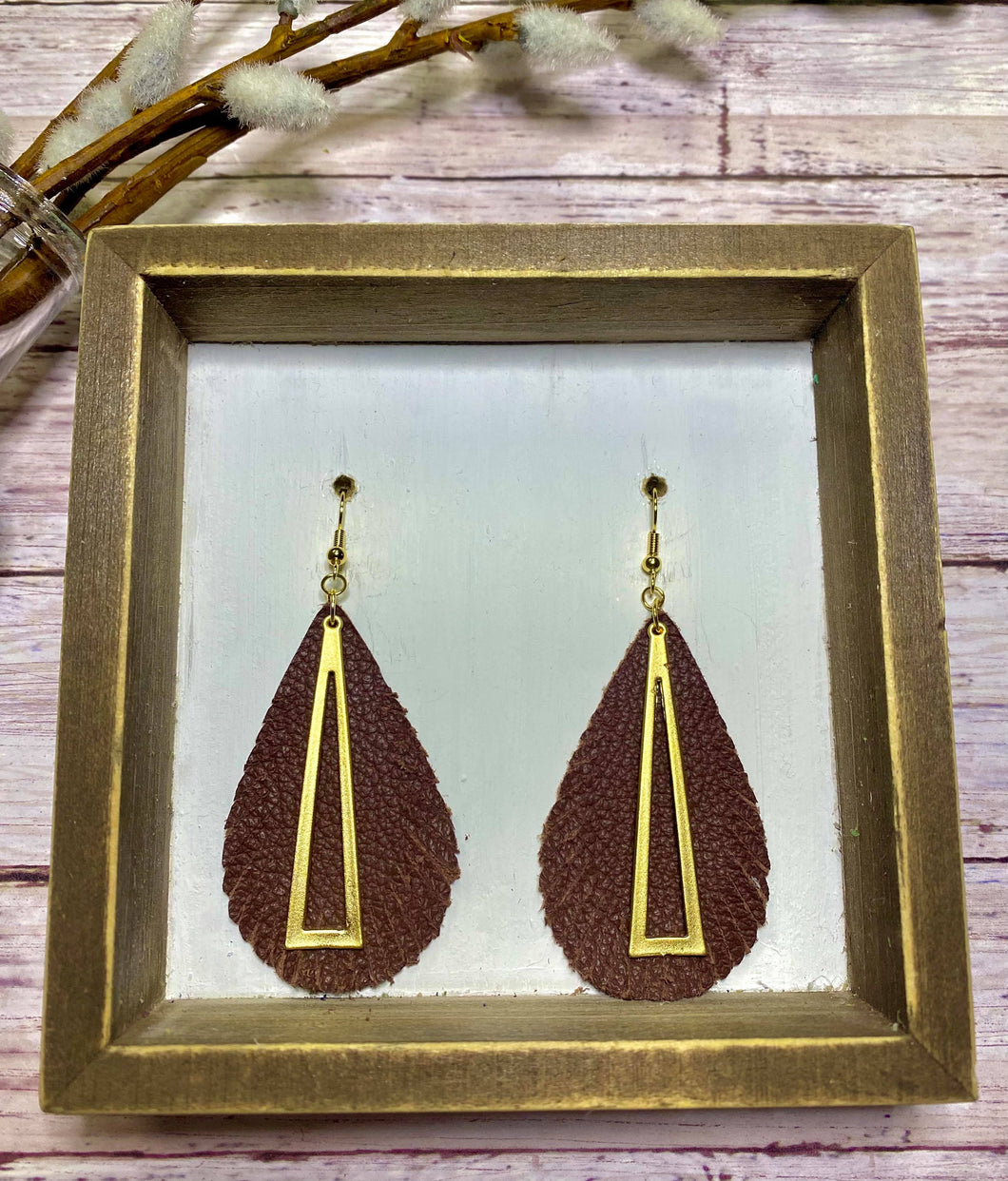 Chocolate fringe and gold accent earring