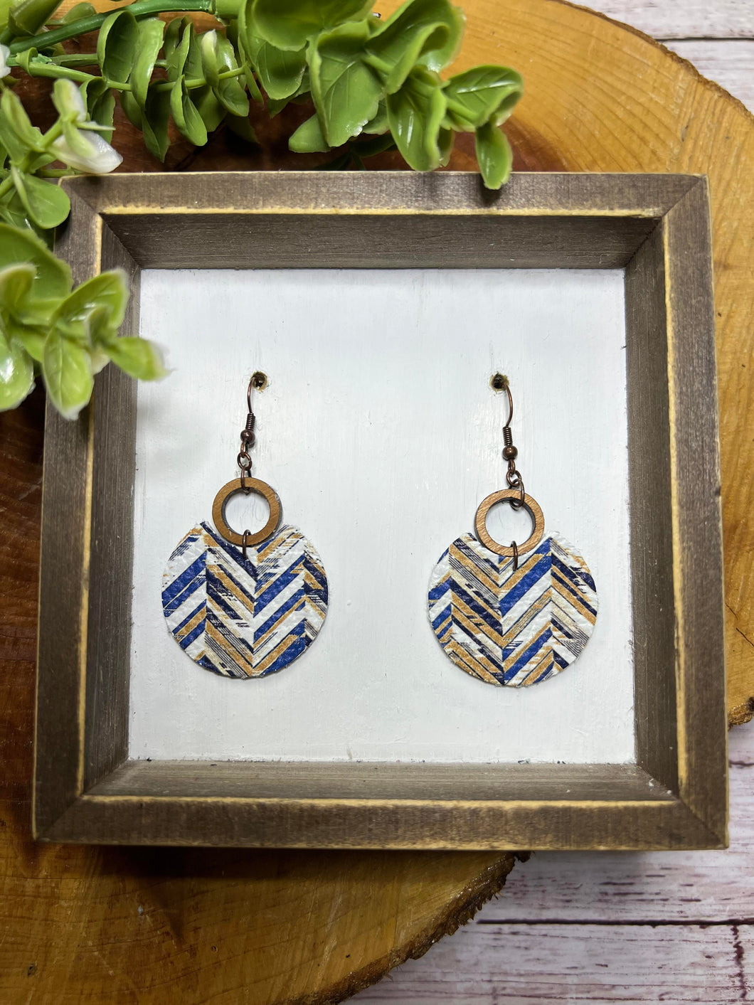 Neutral Chevron Open wooden circle earring