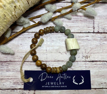 Load image into Gallery viewer, Deer Antler and Grey gemstone bracelet
