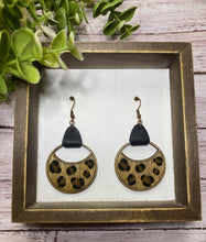 Load image into Gallery viewer, Wooden Cheetah circle earring
