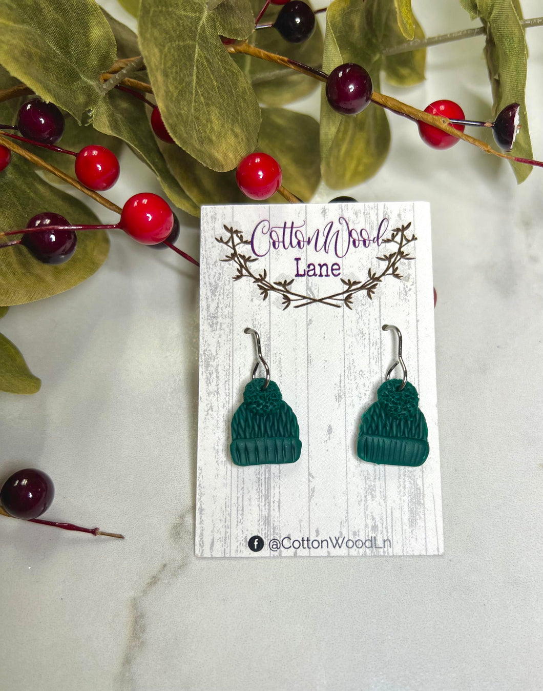 Emerald Green Clay Knit Hat earring