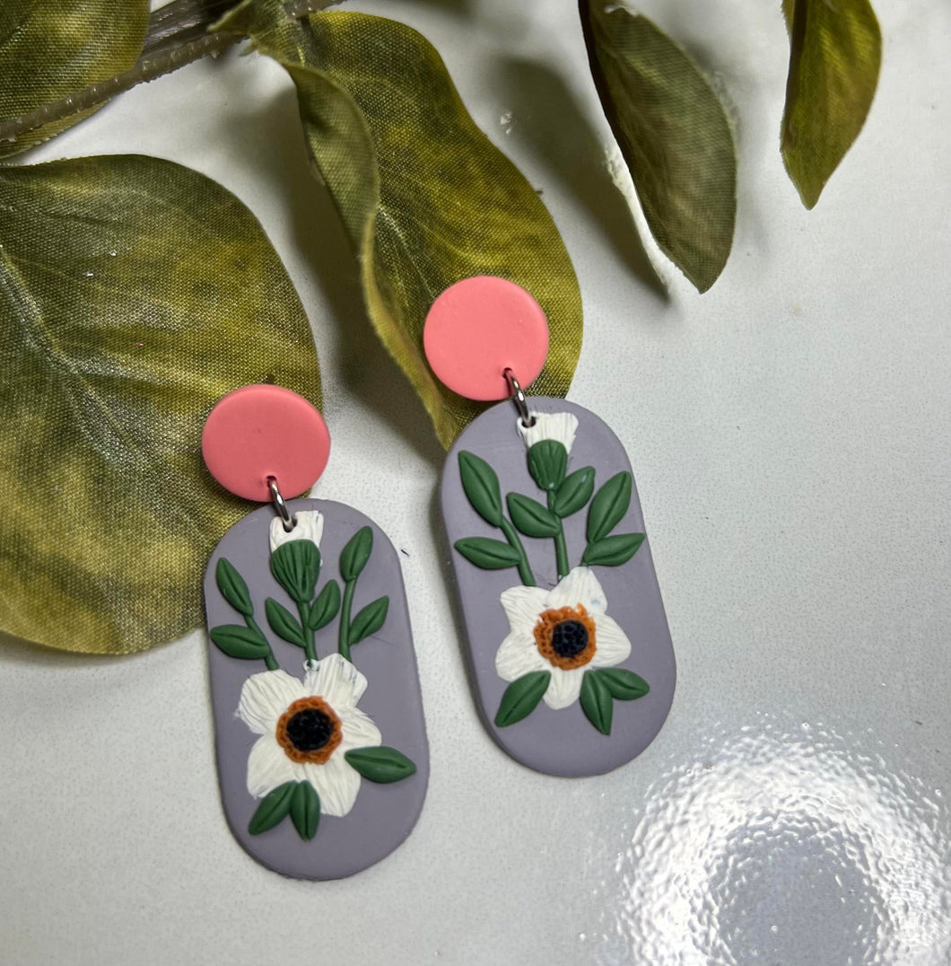 White Floral Clay earring