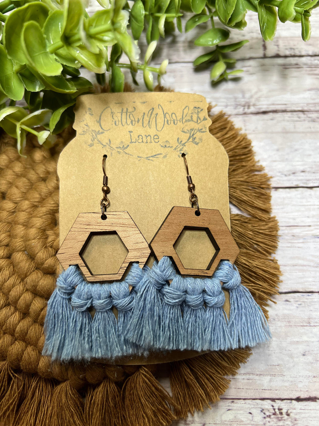 Blue Macrame Hexagon earring