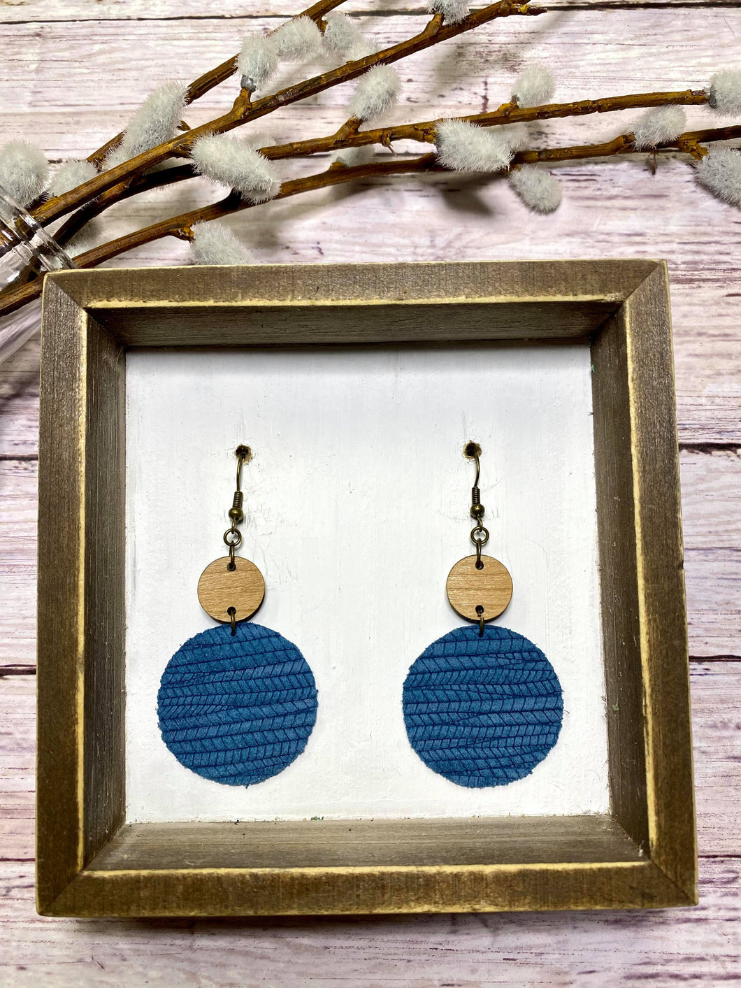 Indigo wooden closed circle earring