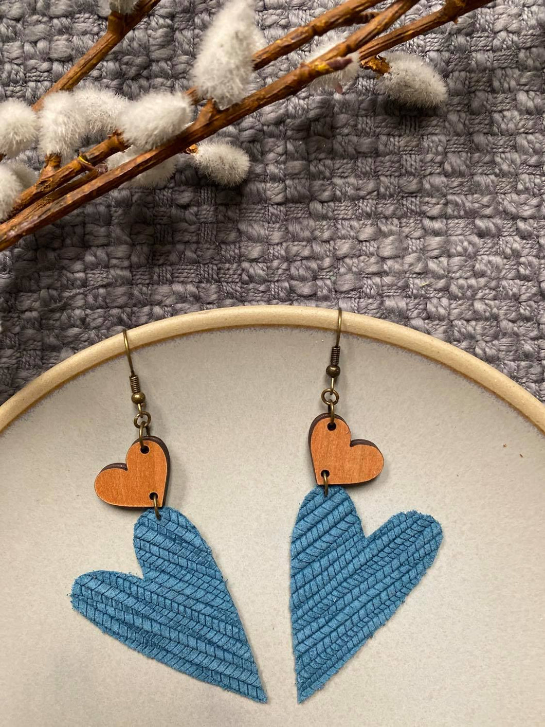 Indigo double stack heart earring