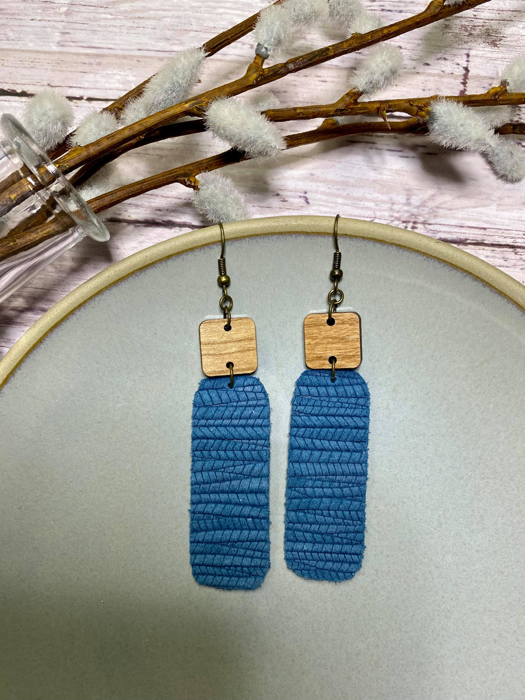 Indigo Wooden bar earring