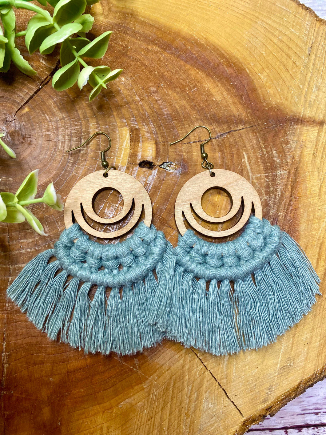 Laurel Open Wooden Circle Macrame earring