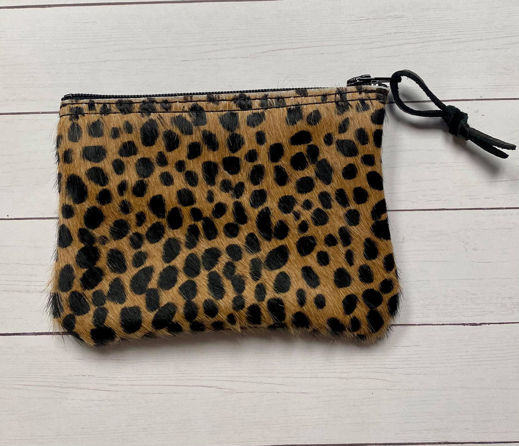 Small Leopard hair on hide zipper pouch