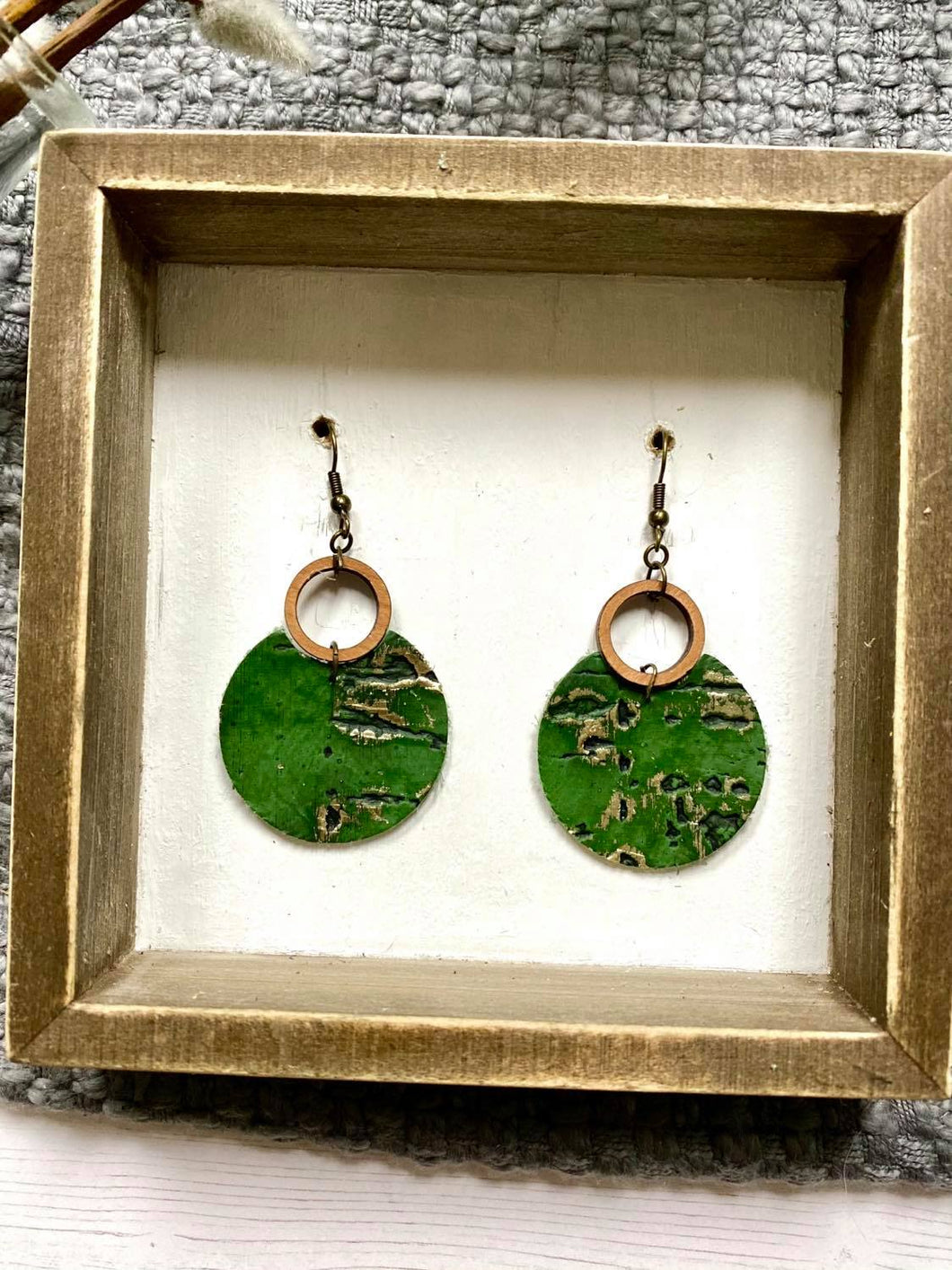 Olive birch textured circle earring