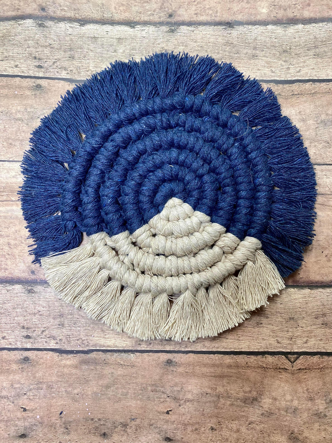 Navy & Cream Macrame Coaster