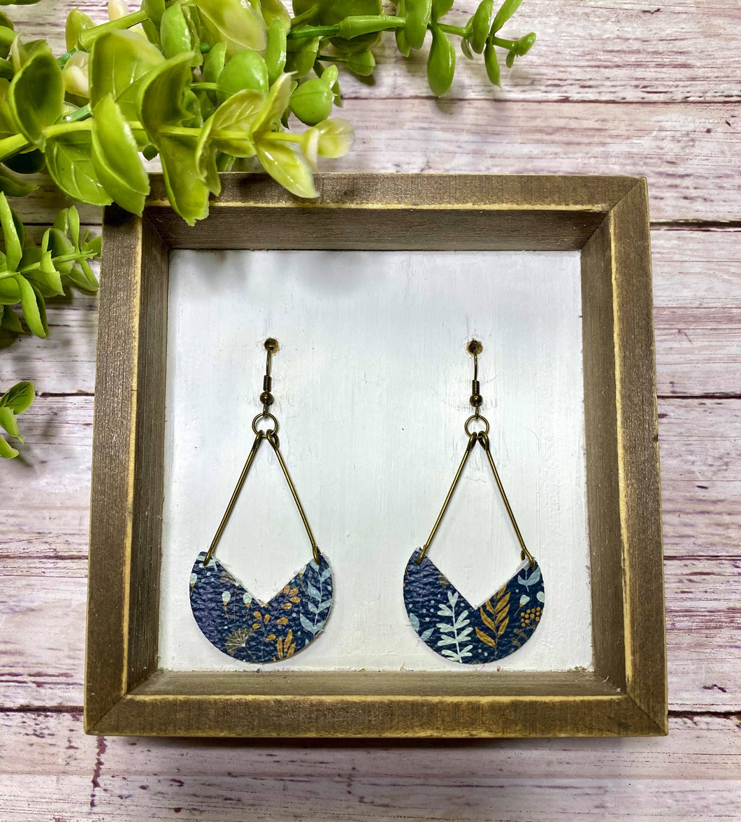 Navy Floral crescent earring