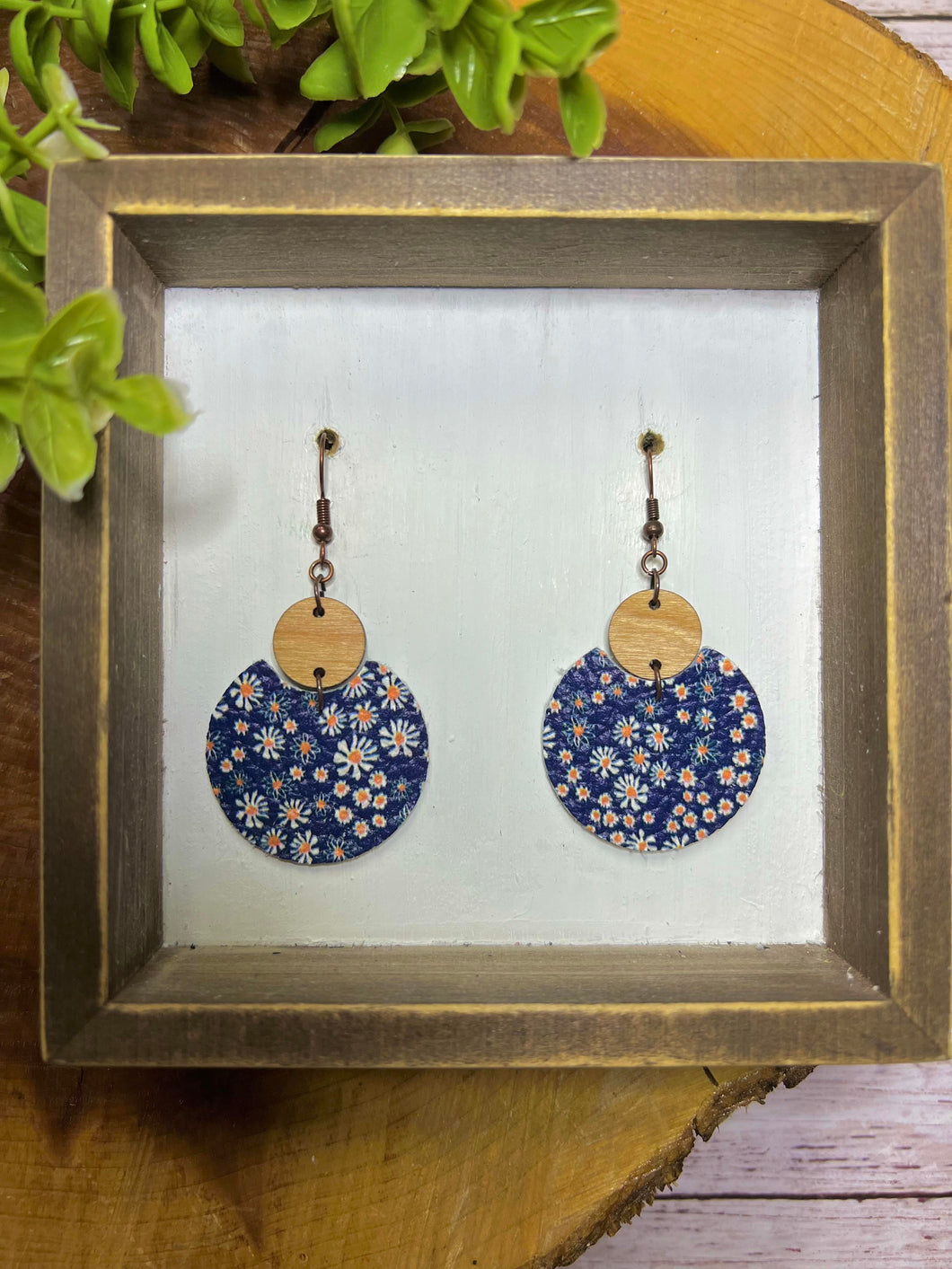 Navy Shasta Daisy Closed Circle earring