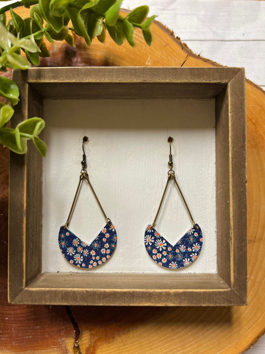 Navy Shasta Daisy Crescent earring