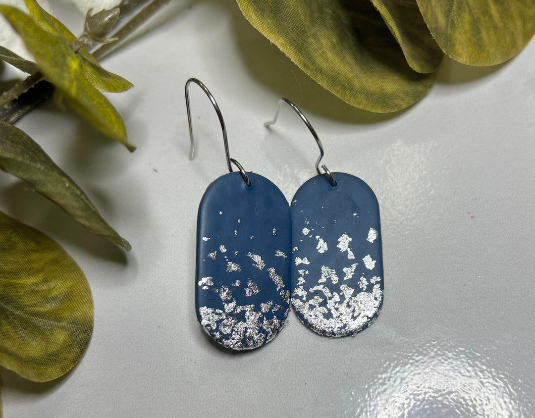 Silver Glitter Navy Clay earring