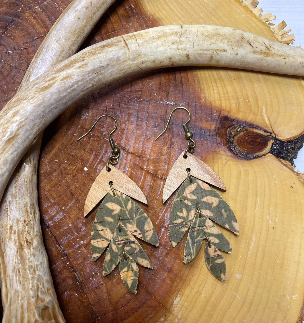 Olive Branch Wooden Quad Leaf earring