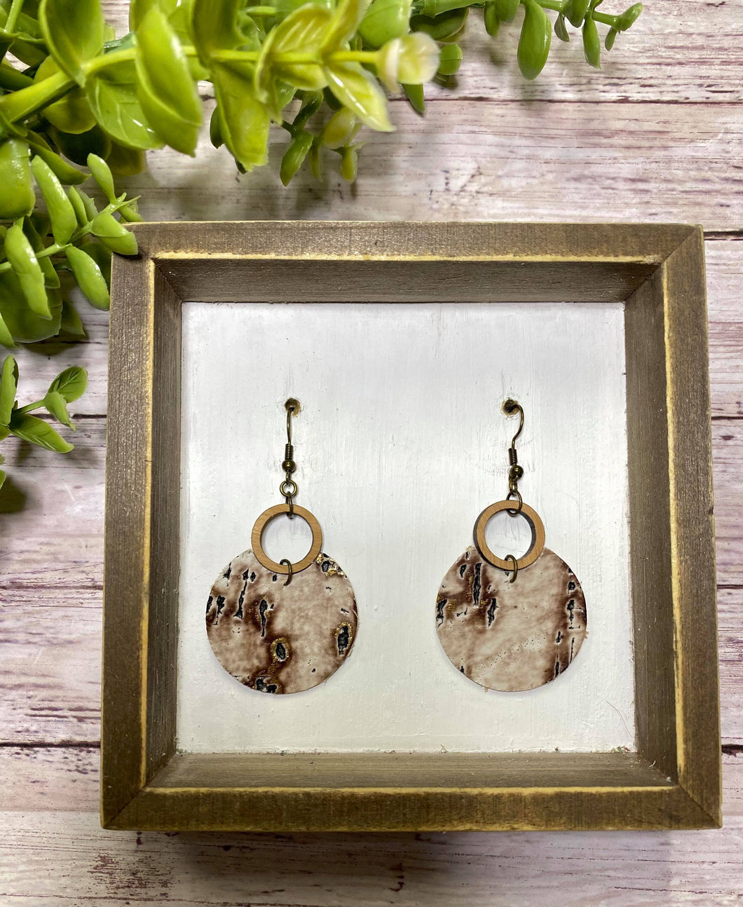 Brown birch open circle earring