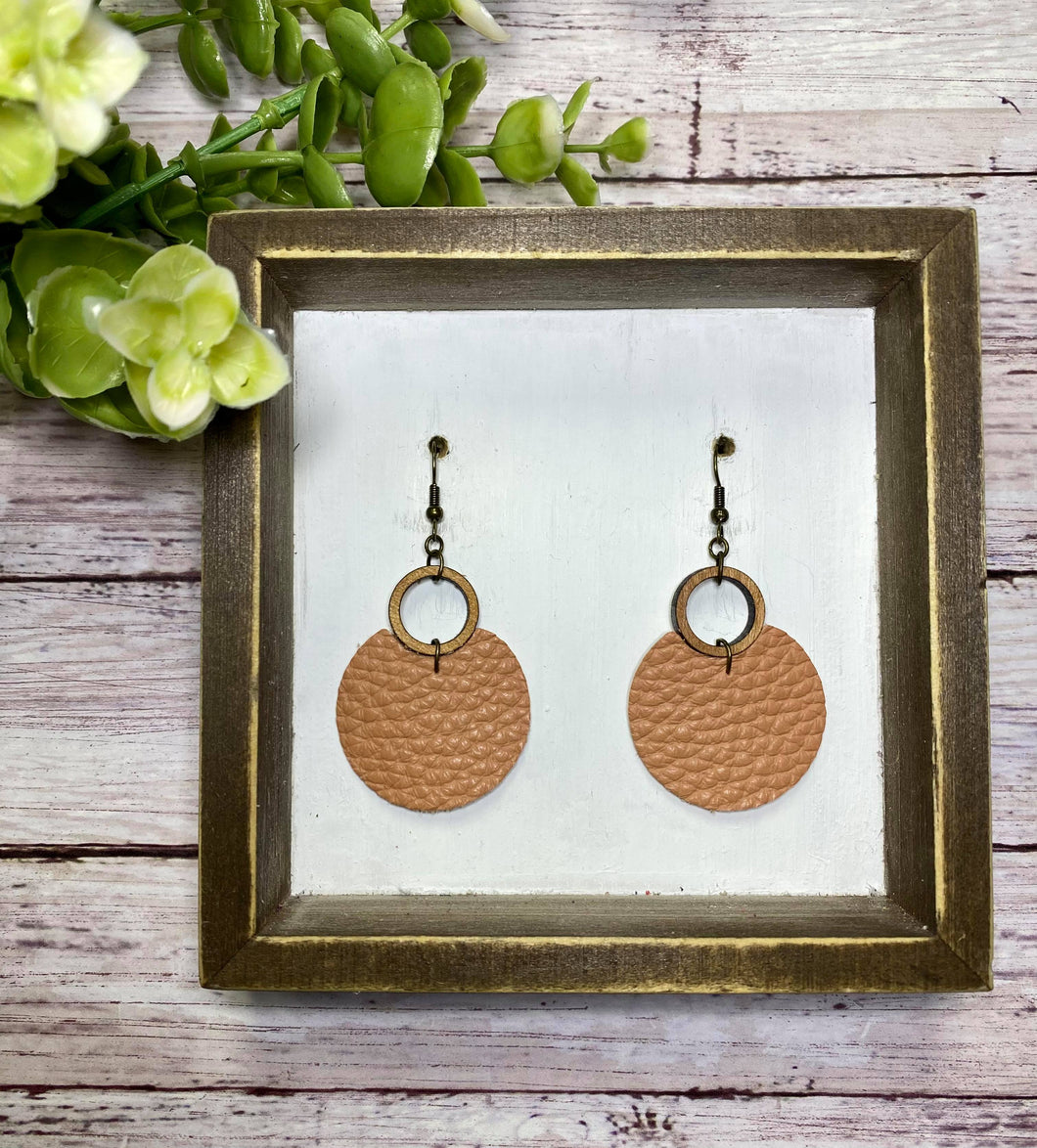 Peach open wooden circle earring