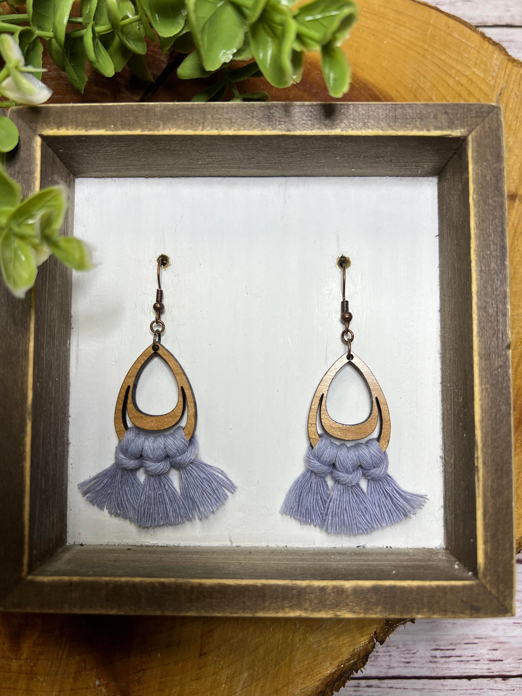 Petite Open Wooden Teardrop Macrame earring