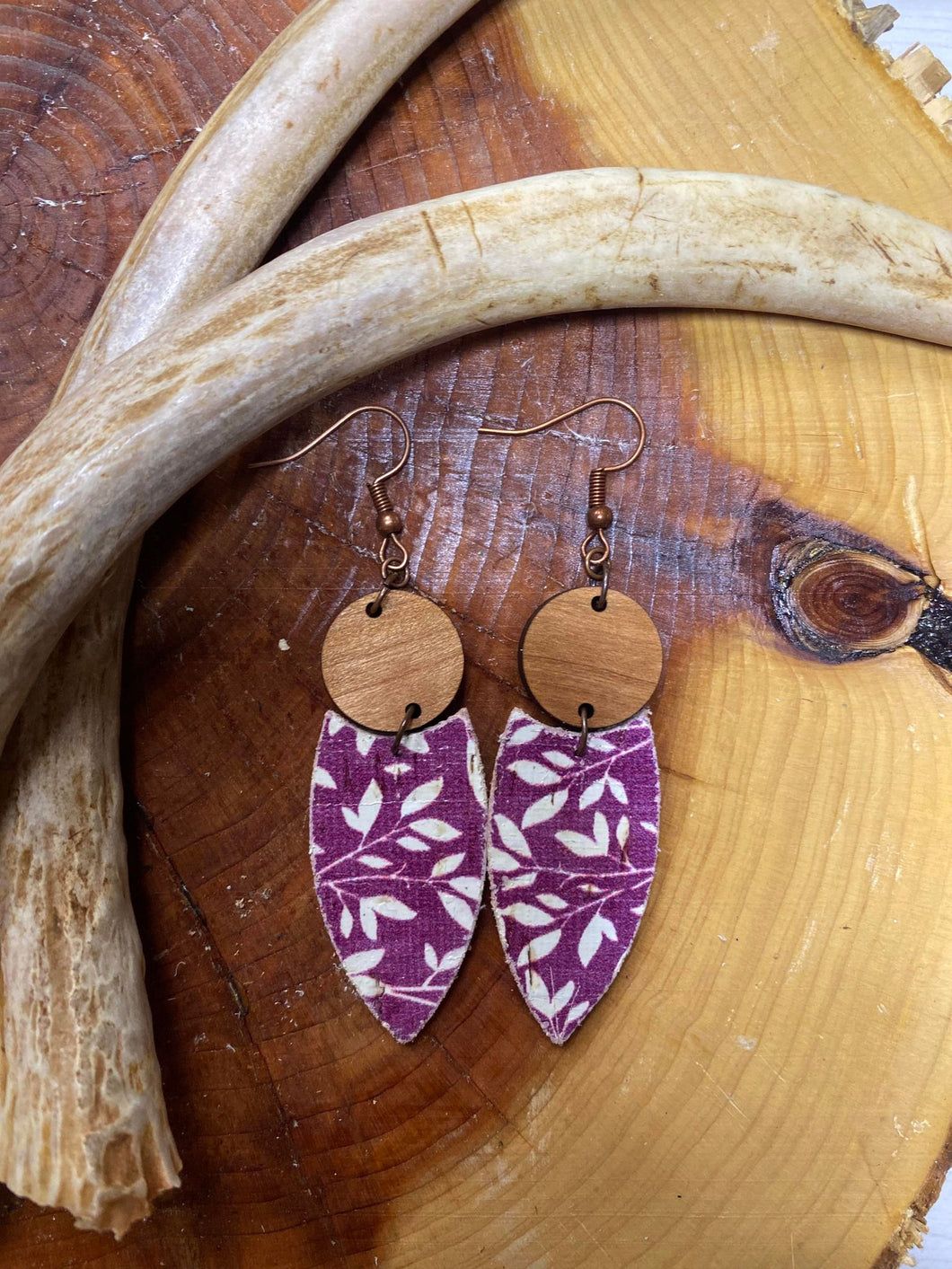 Plum Branch Pointed Wooden earring