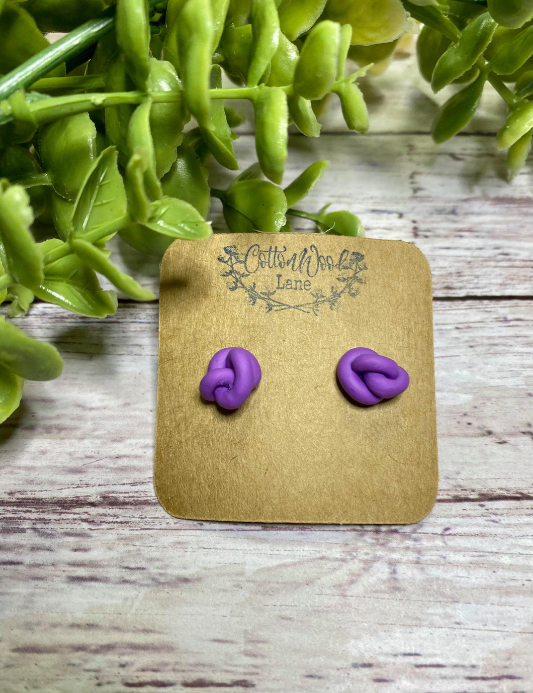 Clay Purple knot stud earring