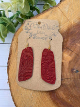 Load image into Gallery viewer, Red Embossed Slant Bar earring
