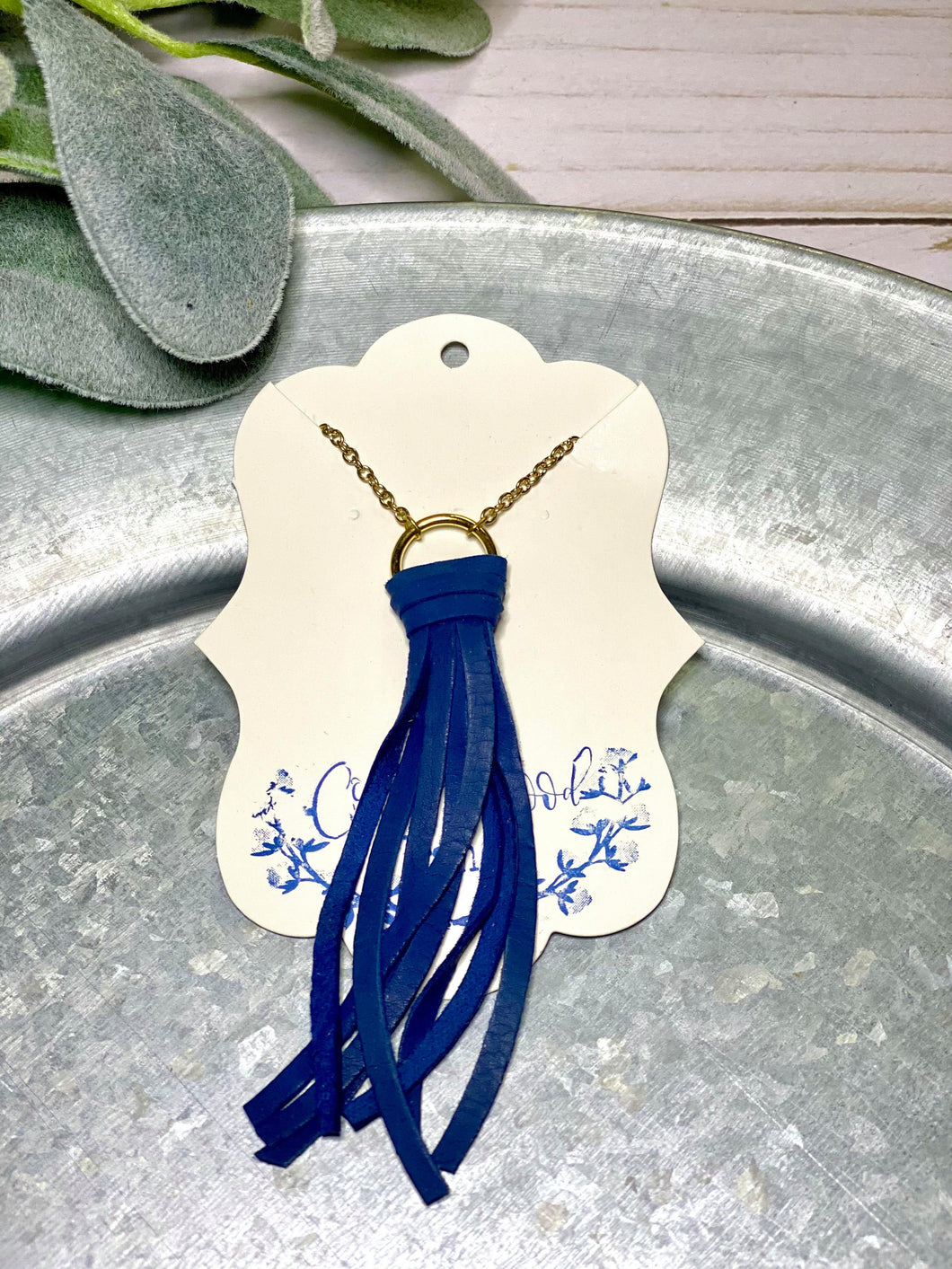 Navy Fringe Leather necklace