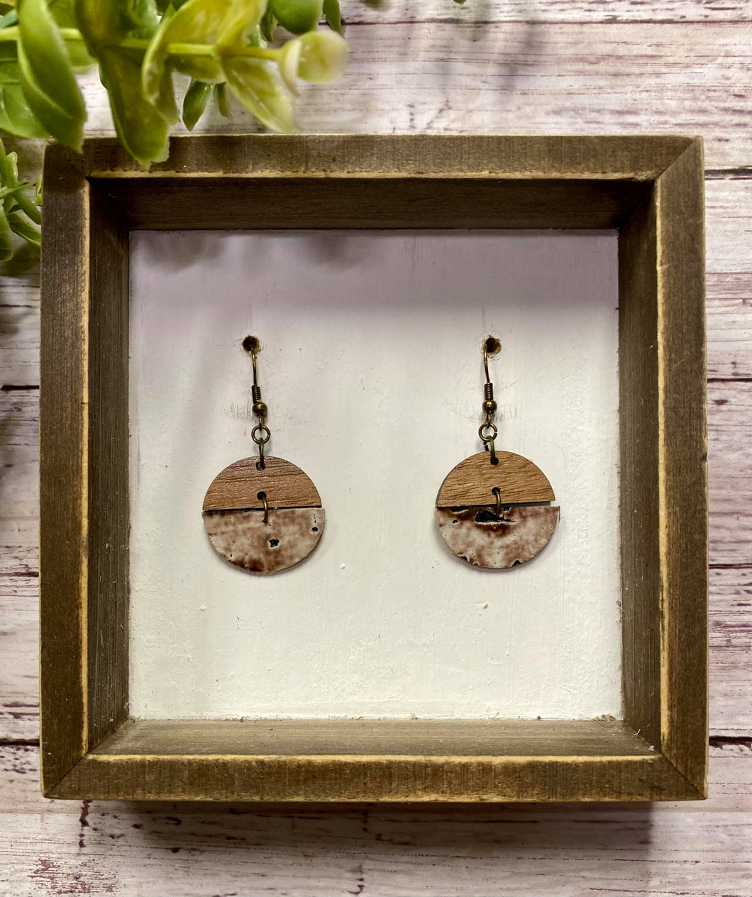 Petite Brown Birch split circle earring