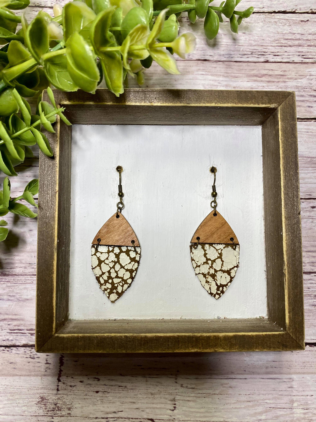 Cracked leather split petal earring