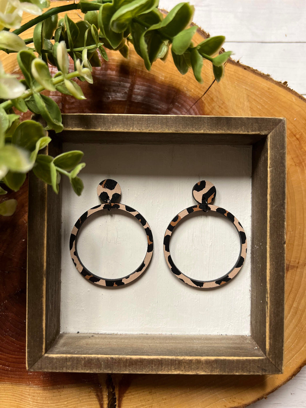 Wooden Cheetah Stud Hoop earring