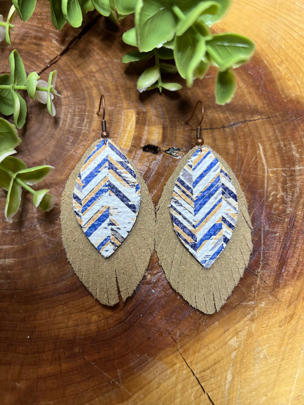 Neutral Chevron Fringe Suede earring