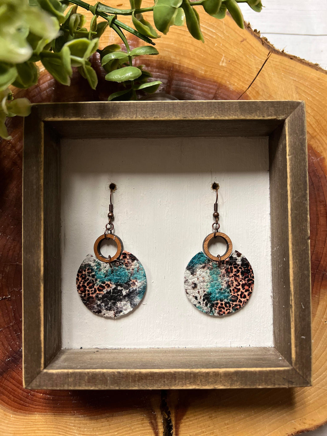 Western Teal Cheetah Open Circle earring