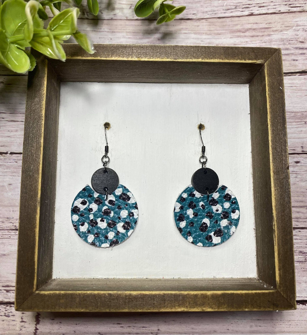 Turquoise Leopard wooden circle earring